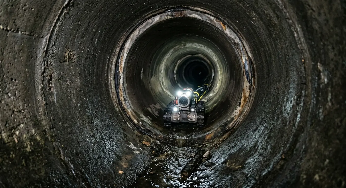 Robotic sewer camera inspecting pipe interior for Sewer Line Cleaning in Olean